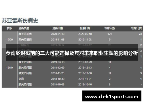 费南多退役前的三大可能选择及其对未来职业生涯的影响分析